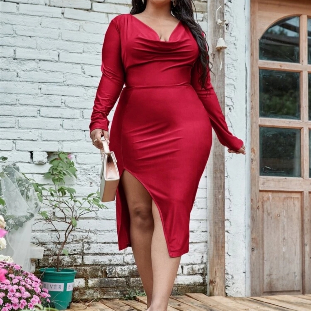 Red Draped Collar Dress